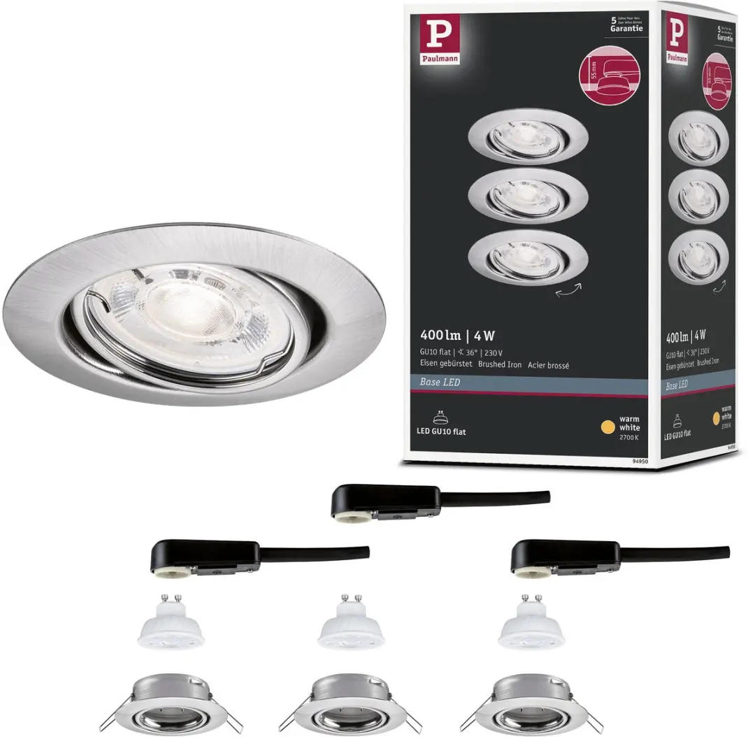 Paulmann LED Inbouwlamp Base GU10 Flat Draaibaar 3x4W 400lm