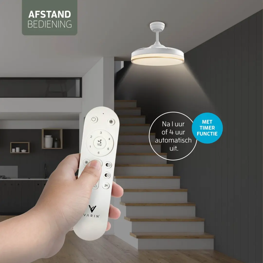 Varin Smart Plafondventilator RGBW 108cm - Wit/Goud - Tuya Wifi