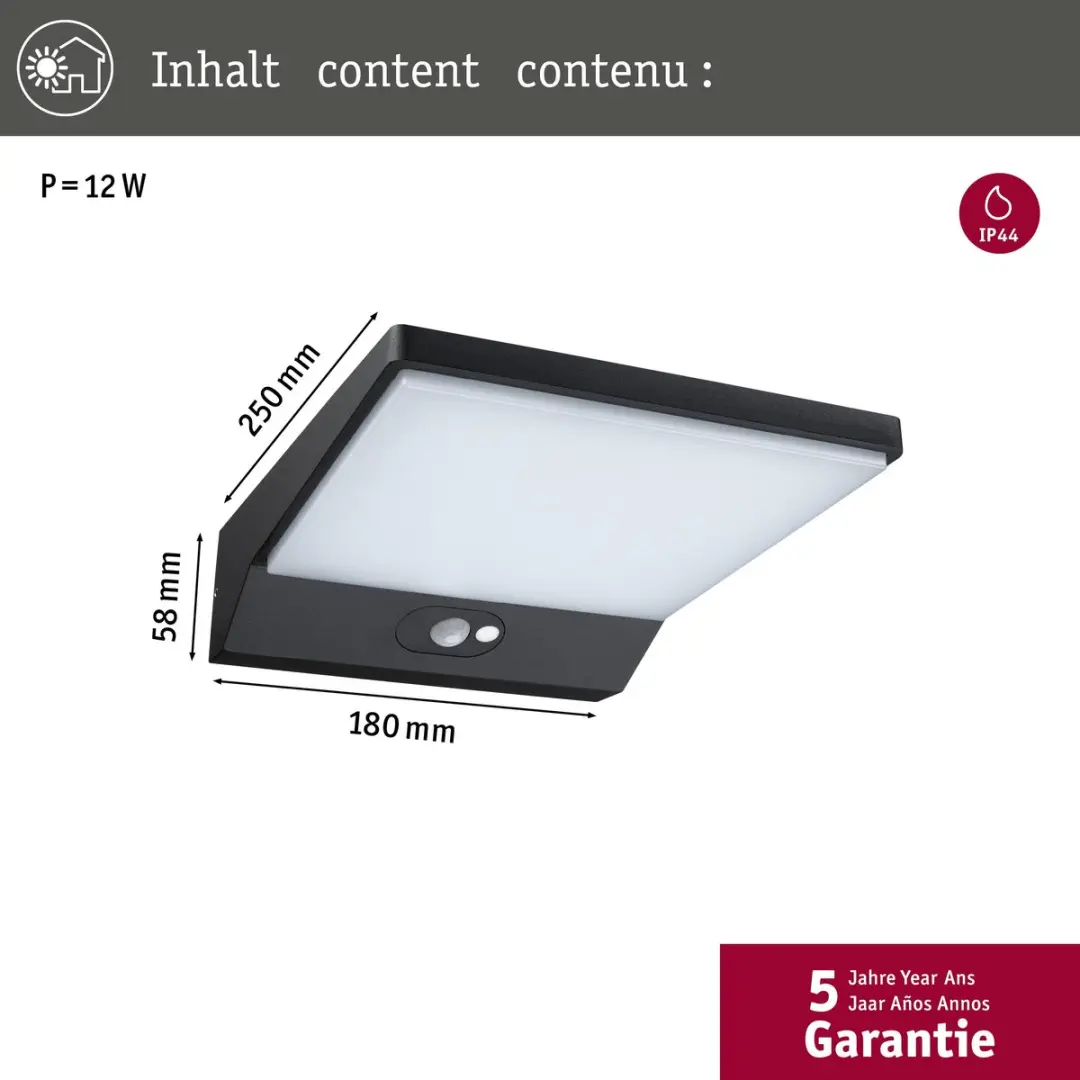 Paulmann Ronea LED Wandarmatuur Buiten - 10,5W 680lm 3000K - Donkergrijs - afbeelding 6 van 6