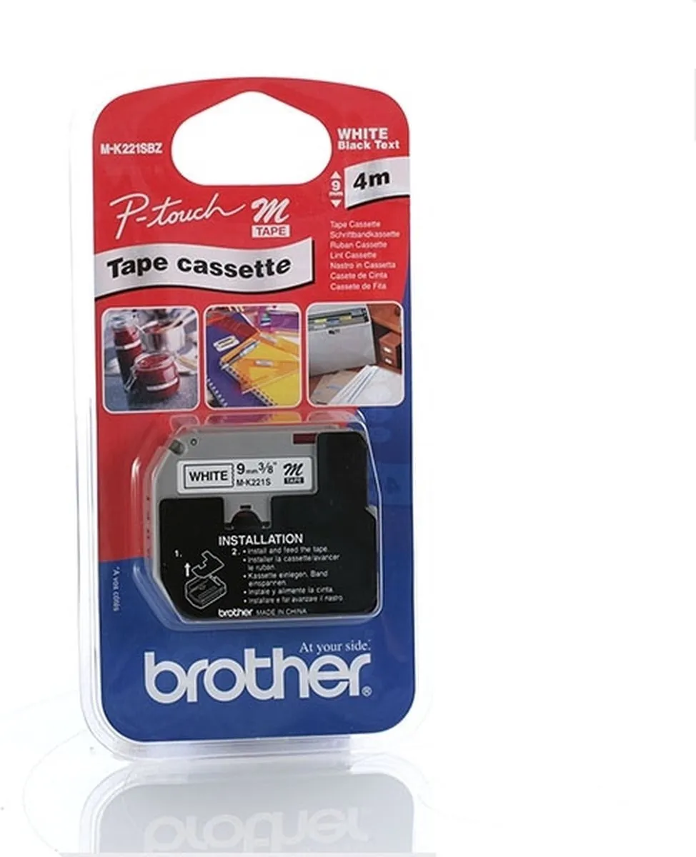 Brother M-K221S Labeltape - Wit/Zwart 9mm 4m