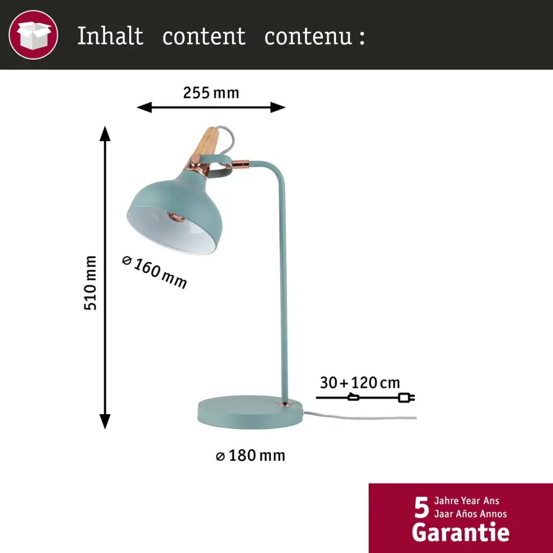 Paulmann LED Tafellamp Juna E14 20W - Softgroen/Koper/Hout - afbeelding 6 van 6