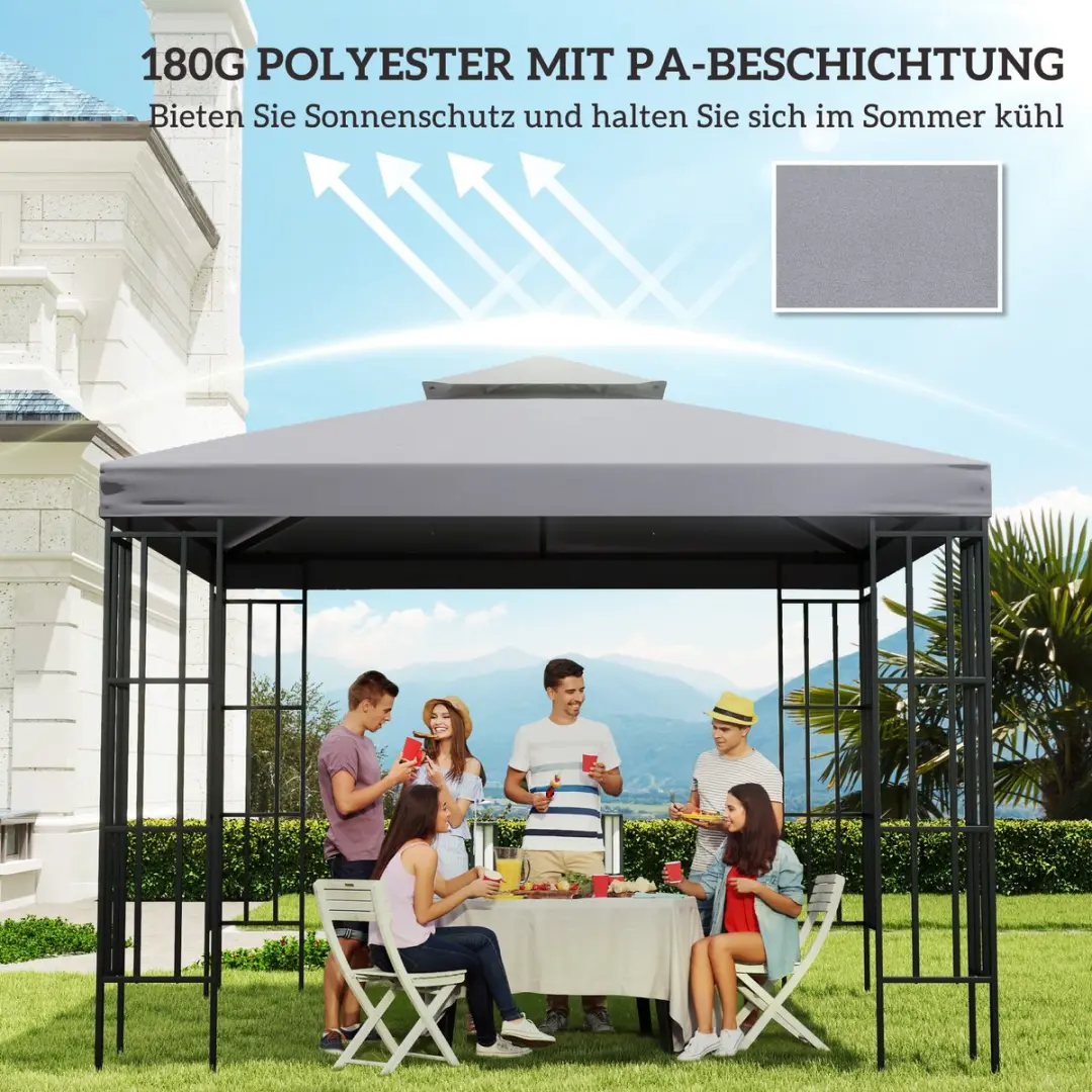ECTEATOY Vervangend Dak Tuinpaviljoen 3x3m - Polyester Grijs