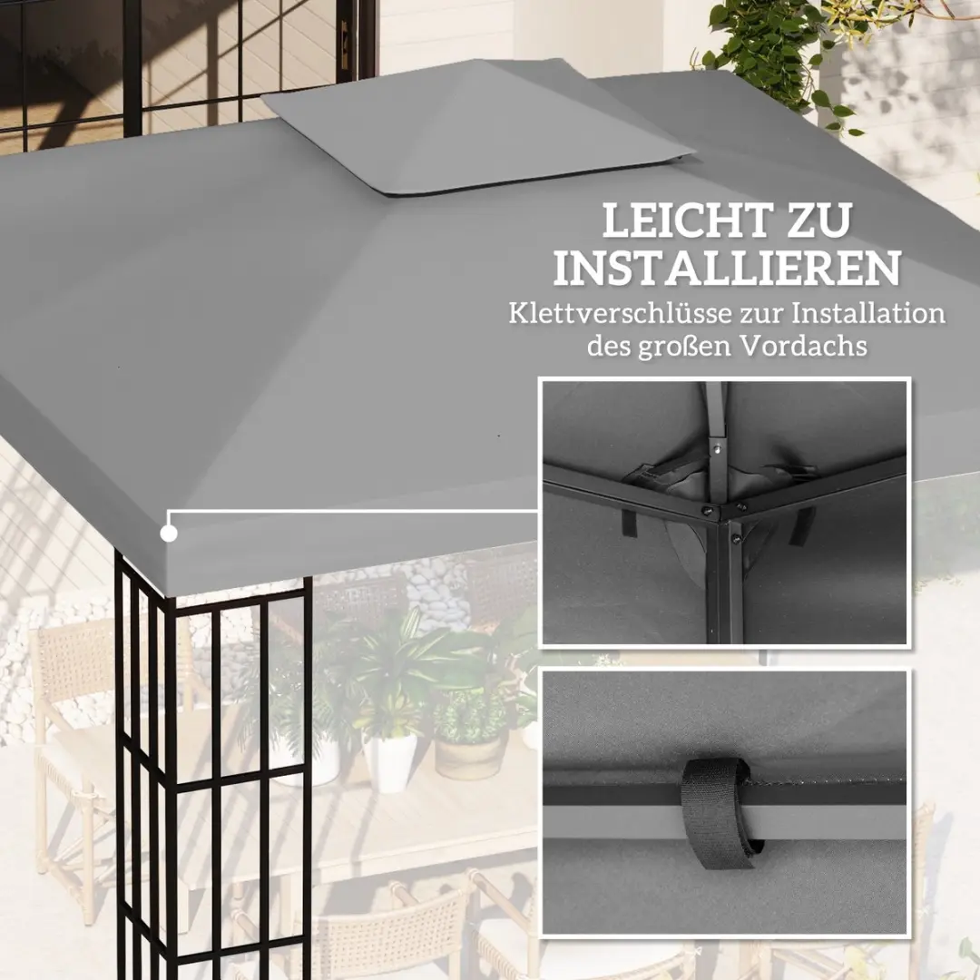 ECTEATOY Vervangend Dak Tuinpaviljoen 3x3m - Polyester Grijs