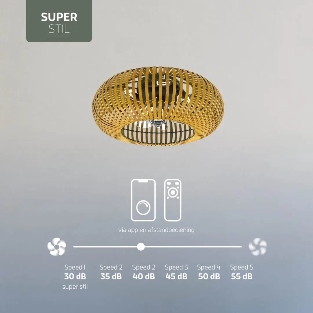 Varin Smart Plafondlamp Ventilator Bamboe Ø50cm - 5 Bladen