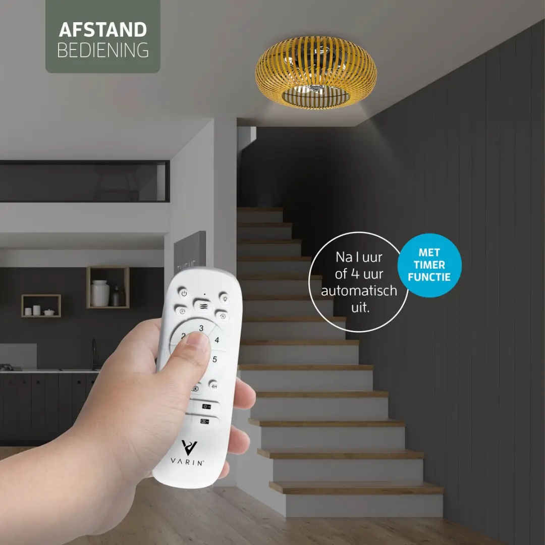 Varin Smart Plafondlamp Ventilator Bamboe Ø50cm - 5 Bladen