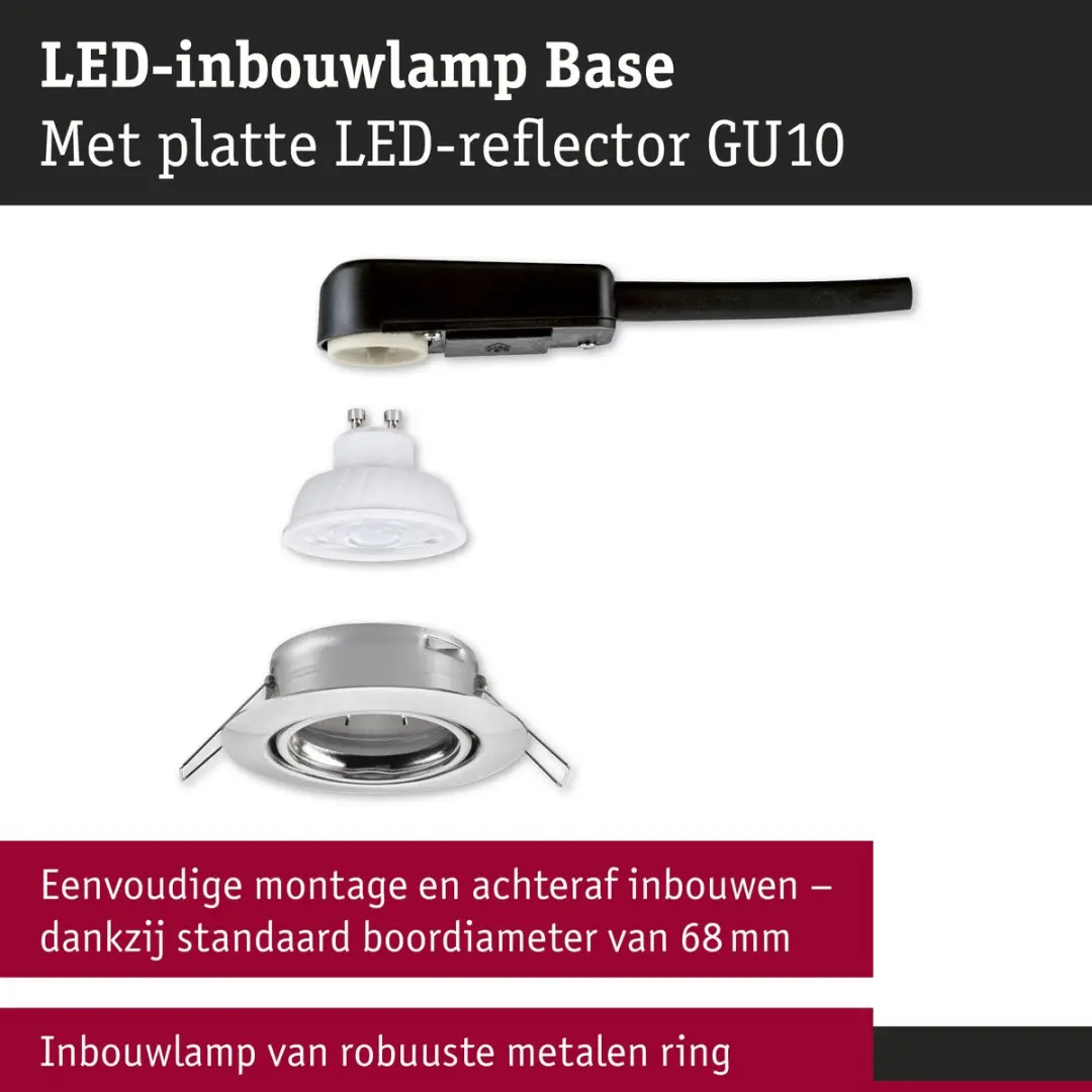 Paulmann LED-inbouwlamp Base GU10 Flat draaibaar 4W 400lm - Staal geborsteld
