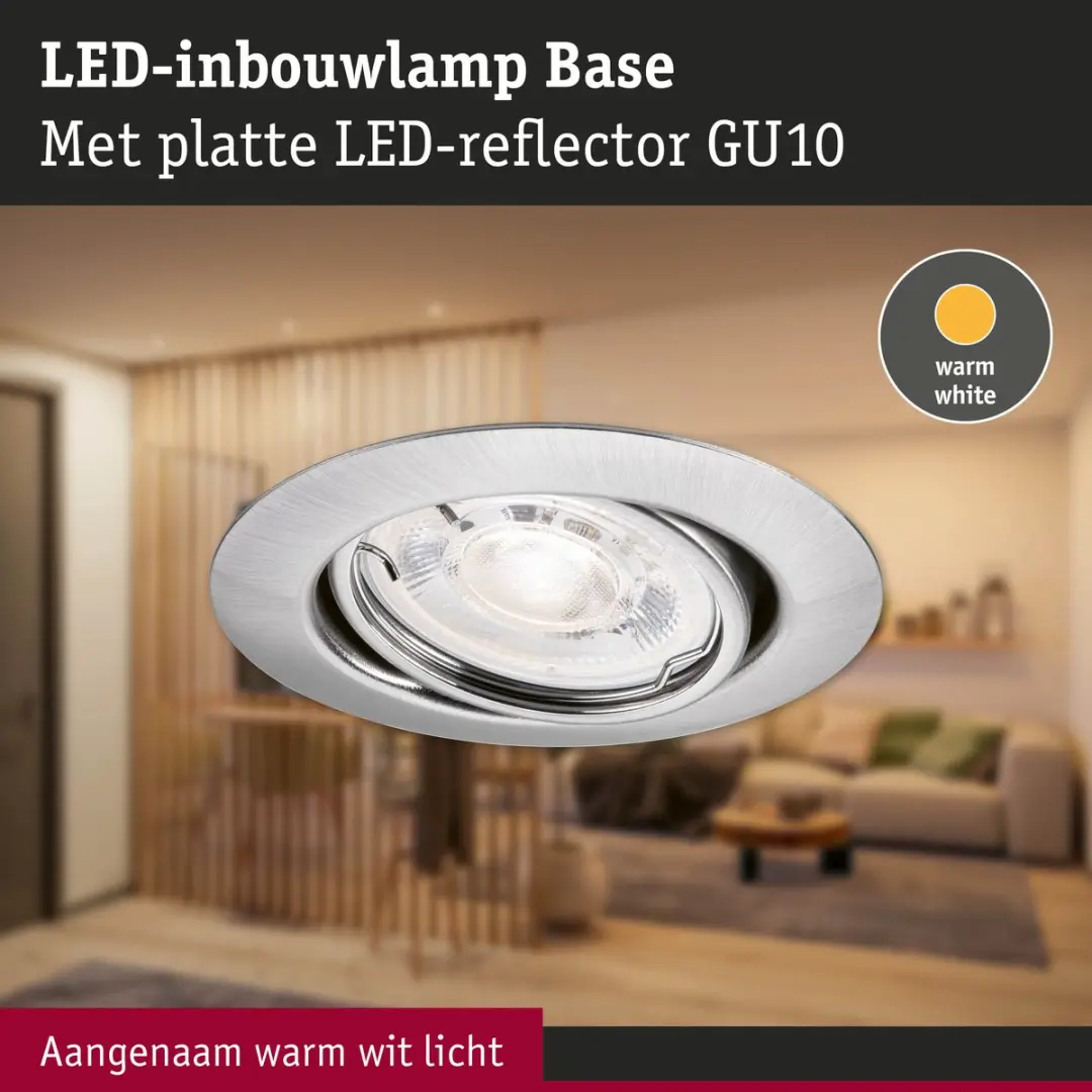 Paulmann LED-inbouwlamp Base GU10 Flat draaibaar 4W 400lm - Staal geborsteld