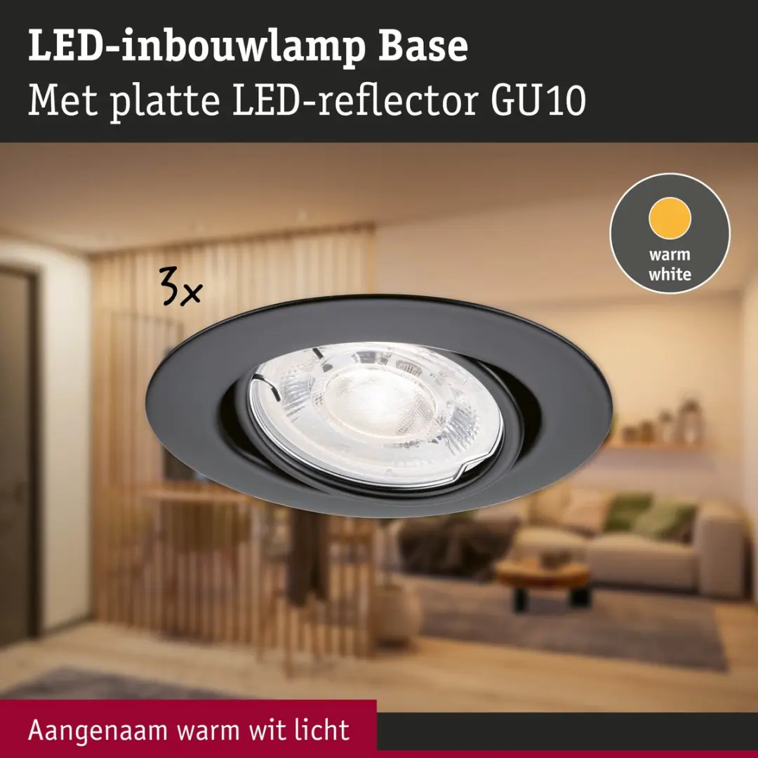 Paulmann Base GU10 LED-inbouwlamp 3x4W 1200lm 2700K - Zwart mat