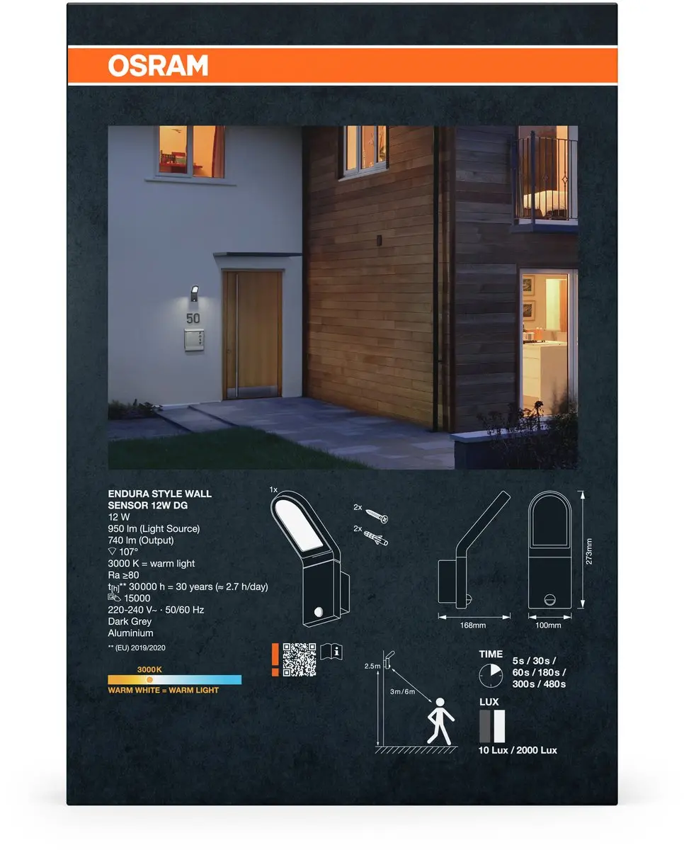 Osram ENDURA Style LED Wandlamp 12W Donkergrijs - IP44
