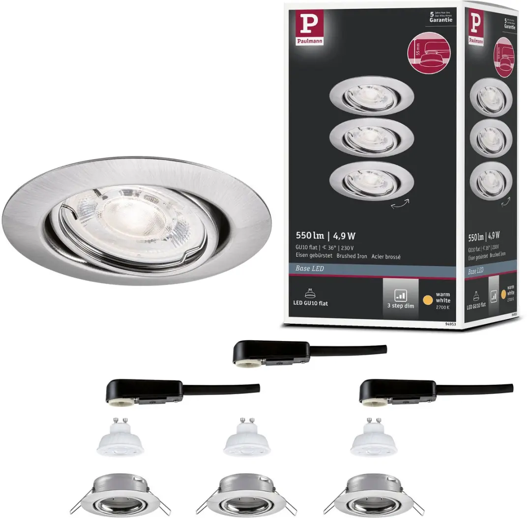 Paulmann LED-inbouwlamp Base GU10 Flat 3x4,9W