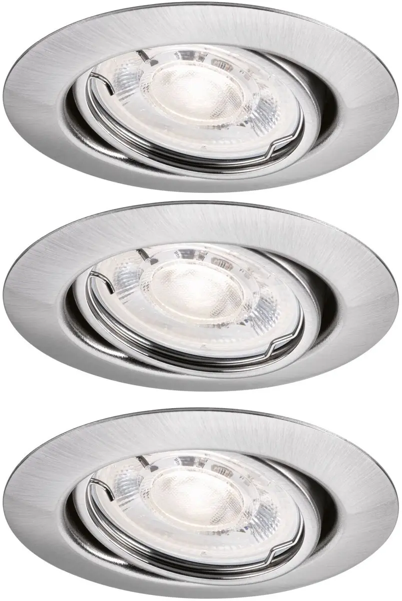 Paulmann LED-inbouwlamp Base GU10 Flat 3x4,9W - 1650lm - Draaibaar - Staal geborsteld