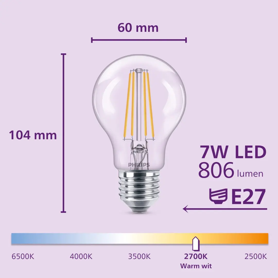 Philips LED Lamp Helder E27 7W Warmwit 2700K - 6 Stuks