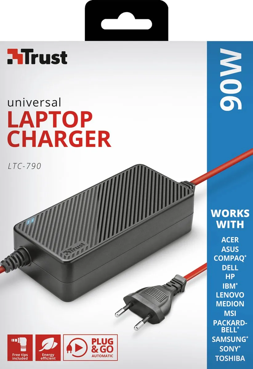 Trust LTC-790 Power Adapter/Inverter 90W - Zwart/Rood