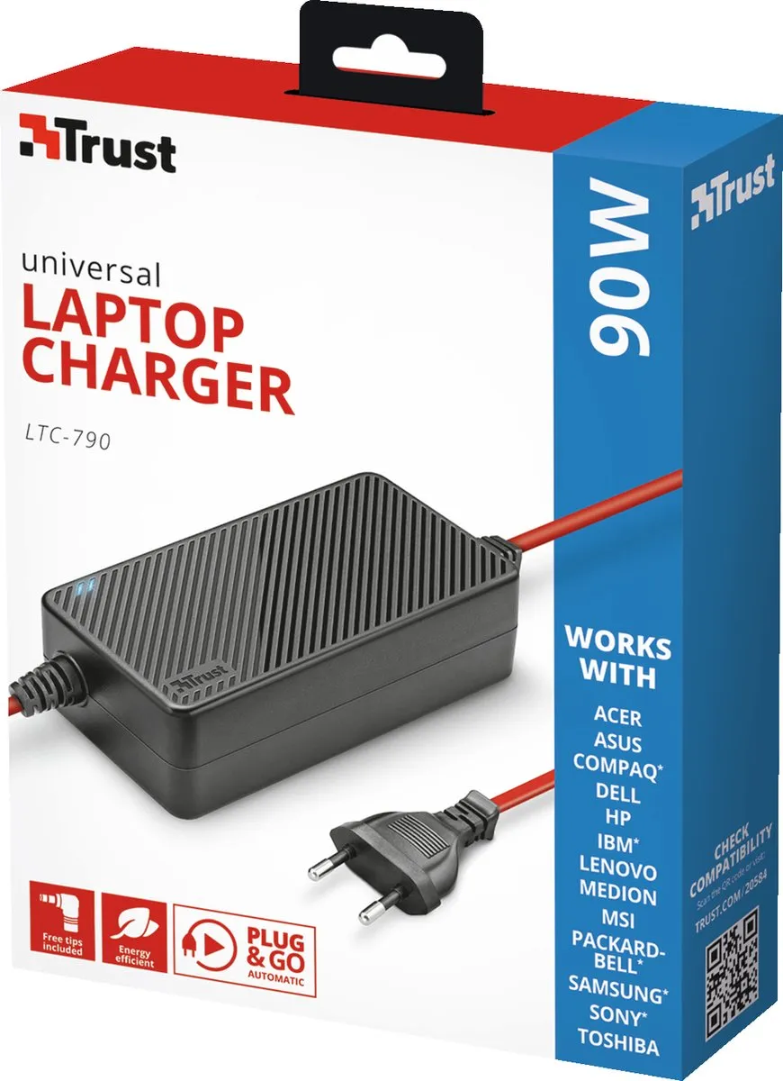 Trust LTC-790 Power Adapter/Inverter 90W - Zwart/Rood