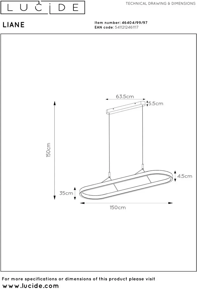 Lucide Liane Hanglamp - LED Dimbaar 2x40W 2700K/4000K - Roestbruin - afbeelding 6 van 6