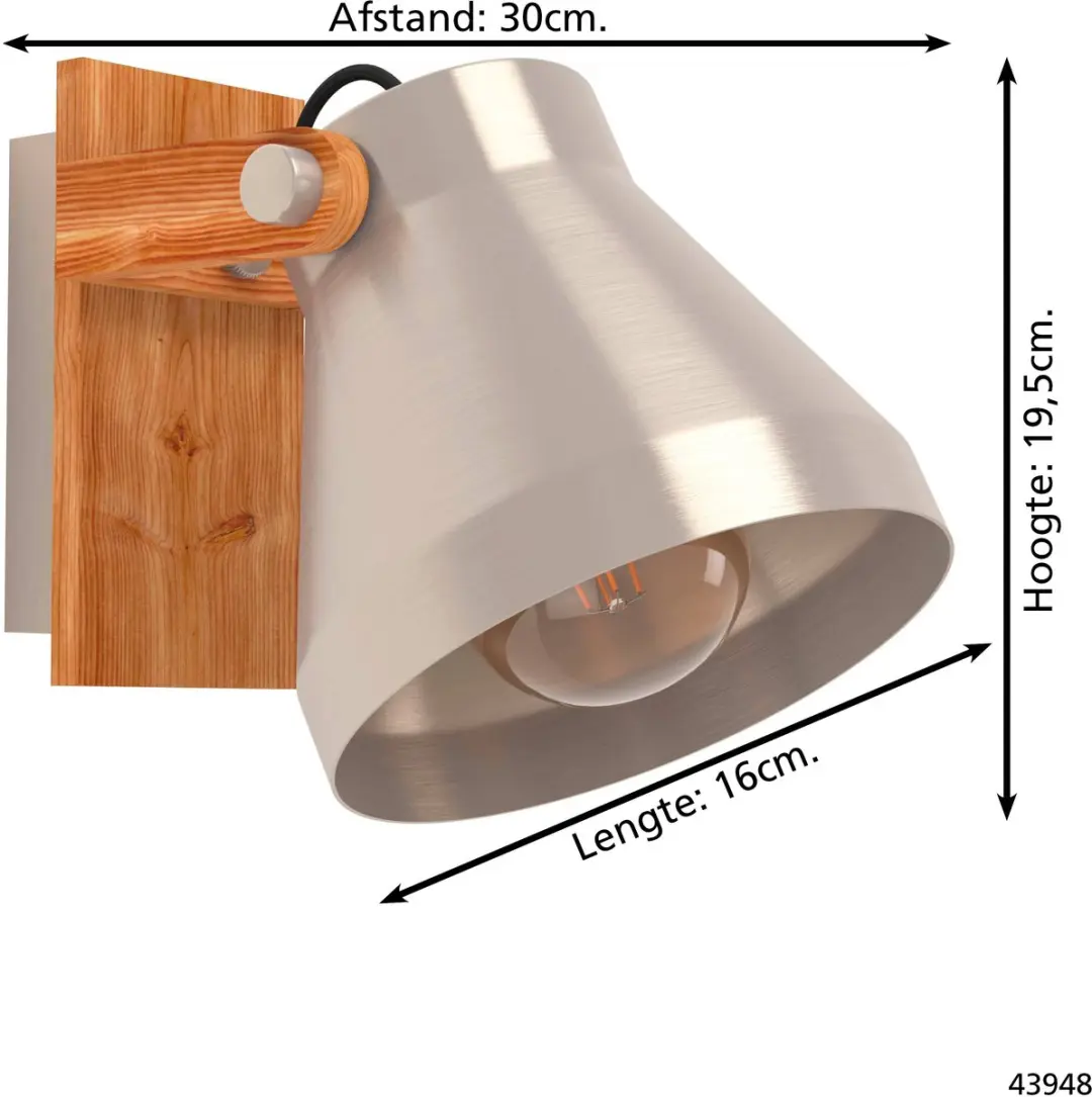 Eglo Cawton Spot E27 16cm - Staal/Hout - Grijs/Bruin