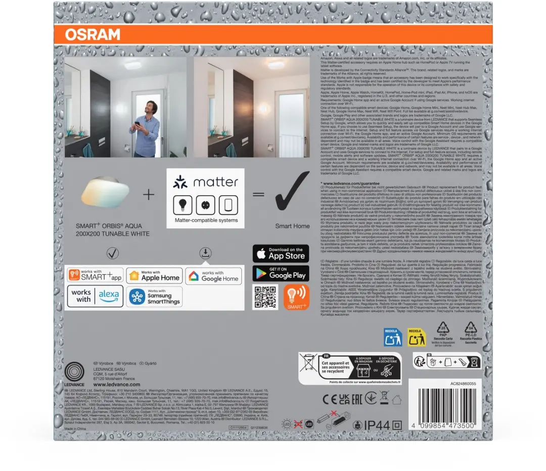 Osram SMART+ Matter Orbis Wandlamp 200x200mm Wit - 12W 900lm