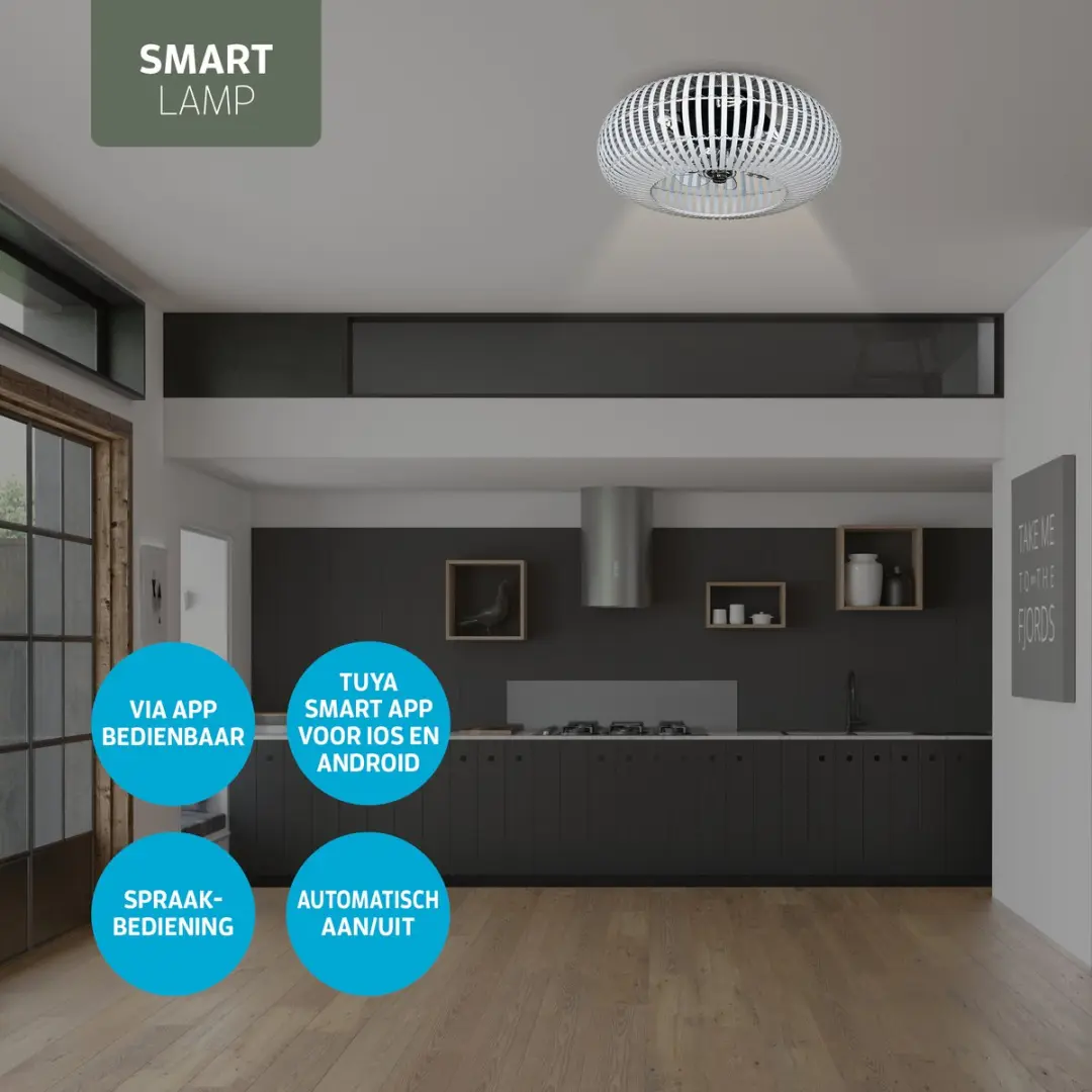 Varin Smart Plafondlamp Ventilator Ø50cm - Wit Bamboe