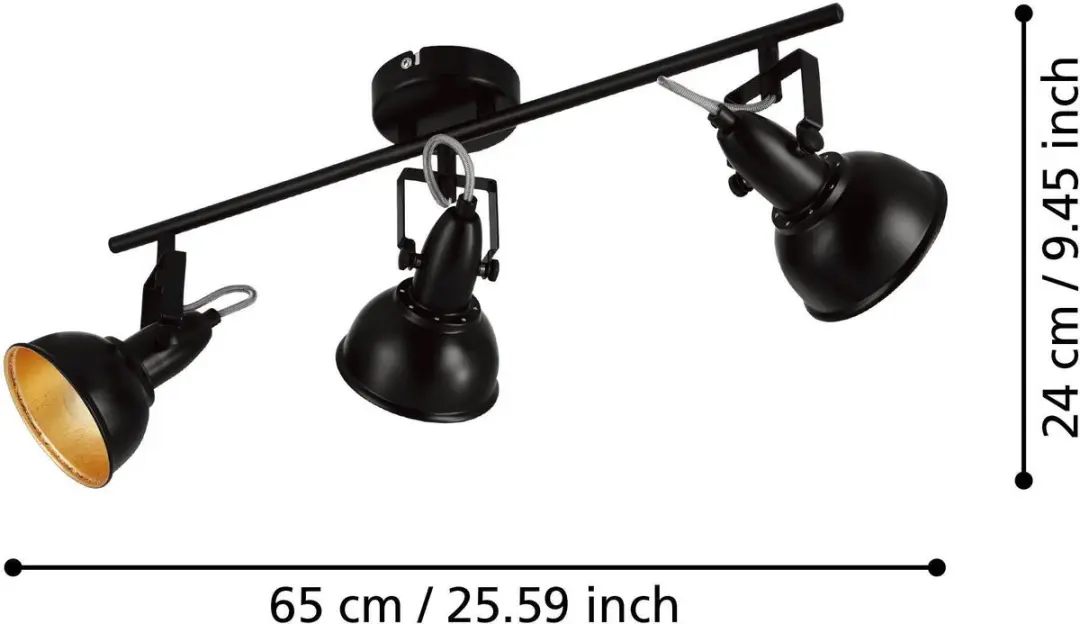 Eglo Thornton Opbouwspot E14 - 3x Ø10cm - Zwart/Goud
