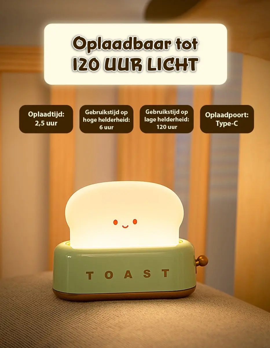 Eco Toys Broodrooster Nachtlampje - Warm wit - Geel
