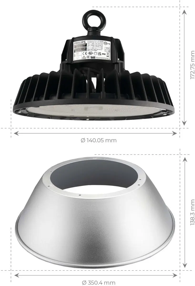 LEDVION LED High Bay Reflector 85W 175lm/W - 6500K Zwart