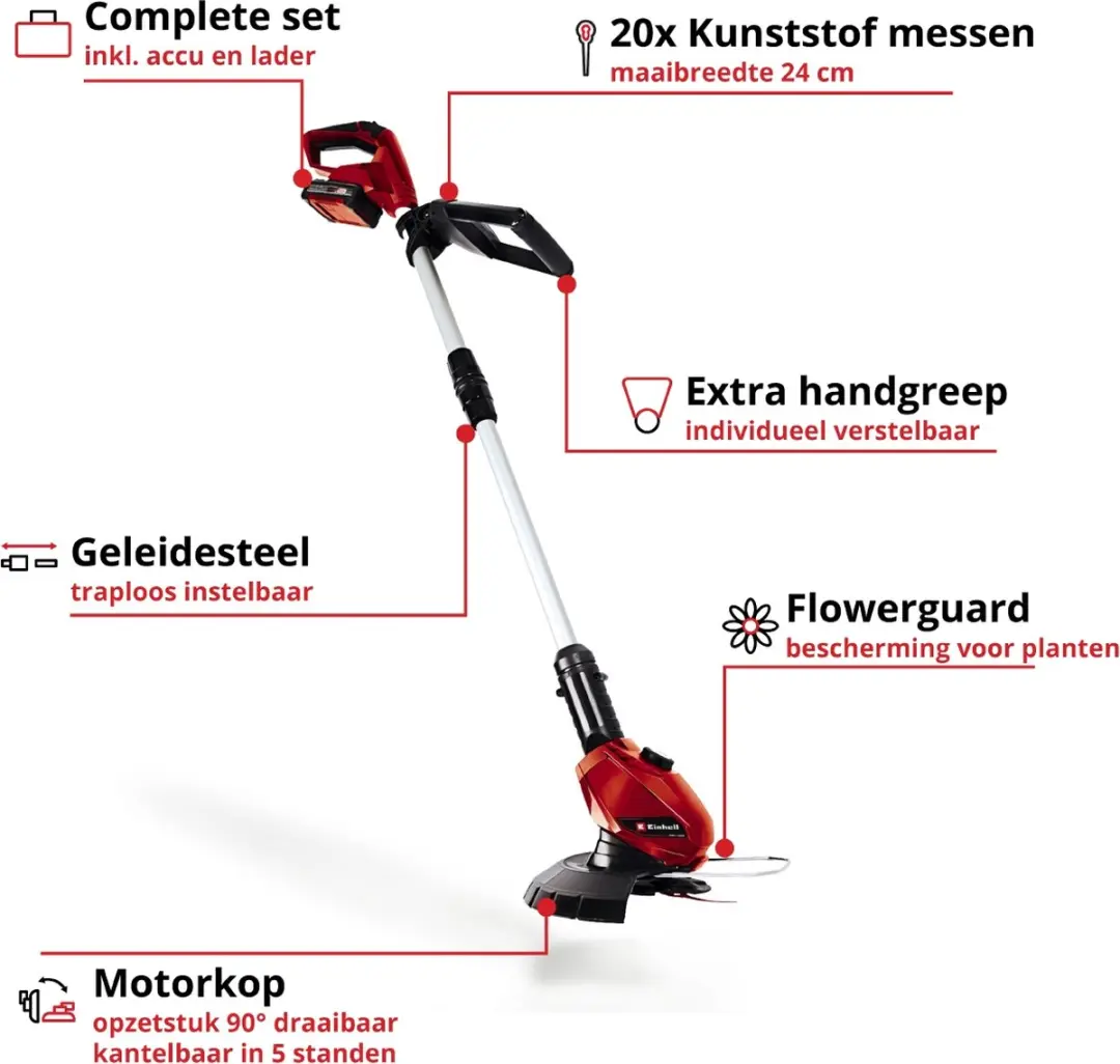 Einhell Accu Grastrimmer GE-CT 18 Li Kit - 18V - 24cm - afbeelding 2 van 6
