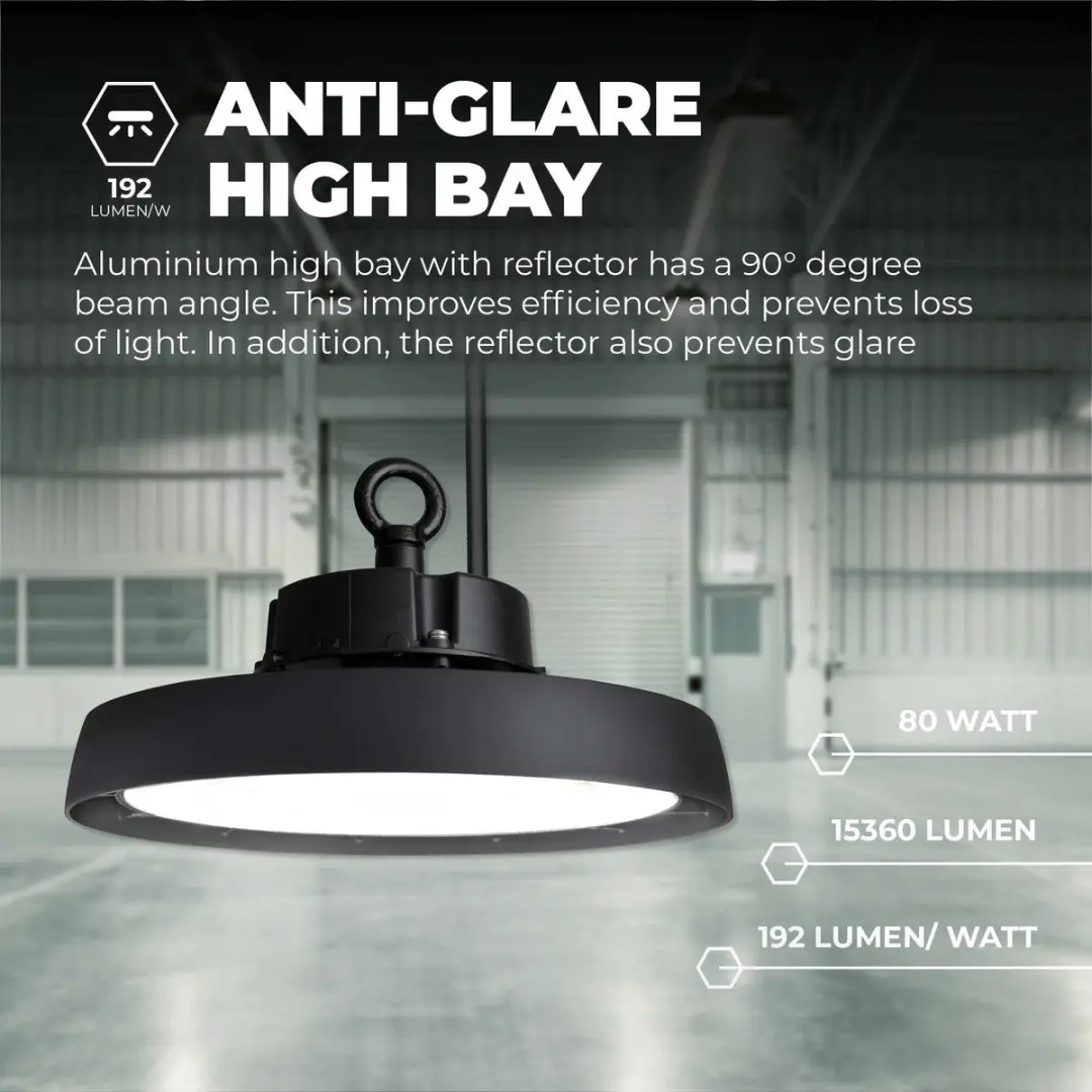 LEDVION LED High Bay 80W 192lm/W - 4000K - IP65 - Zwart