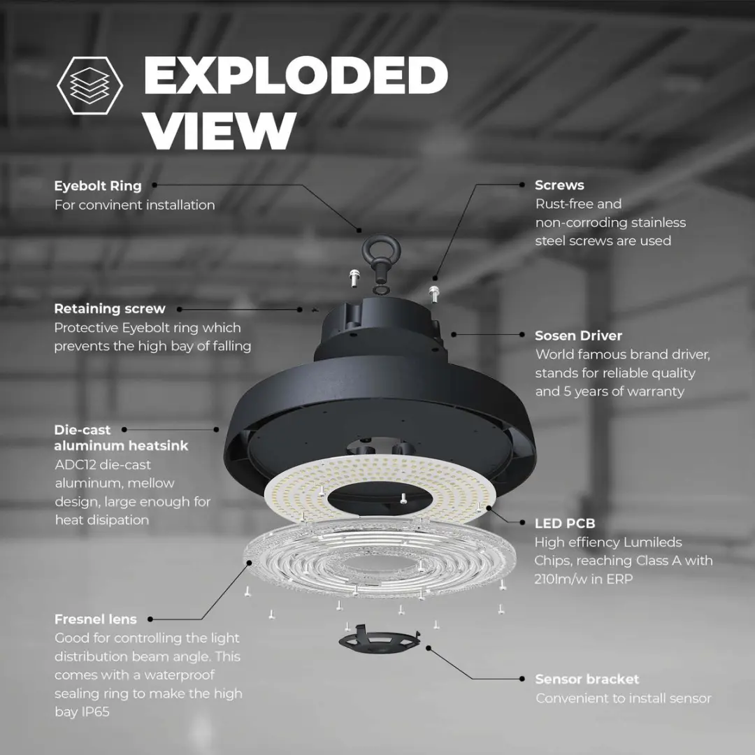 LEDVION LED High Bay 80W 192lm/W - 4000K - IP65 - Zwart