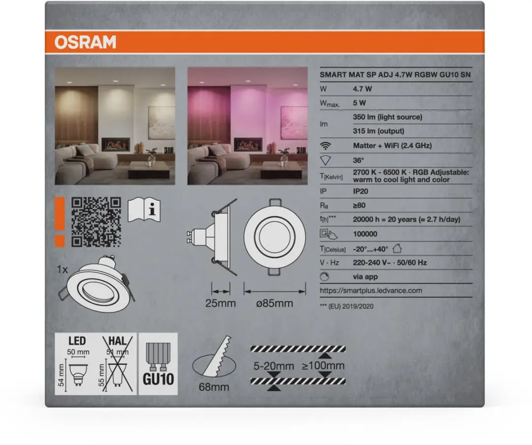Osram Smart+ Matter LED Spot GU10 RGBW 4,7W - Satijn nikkel