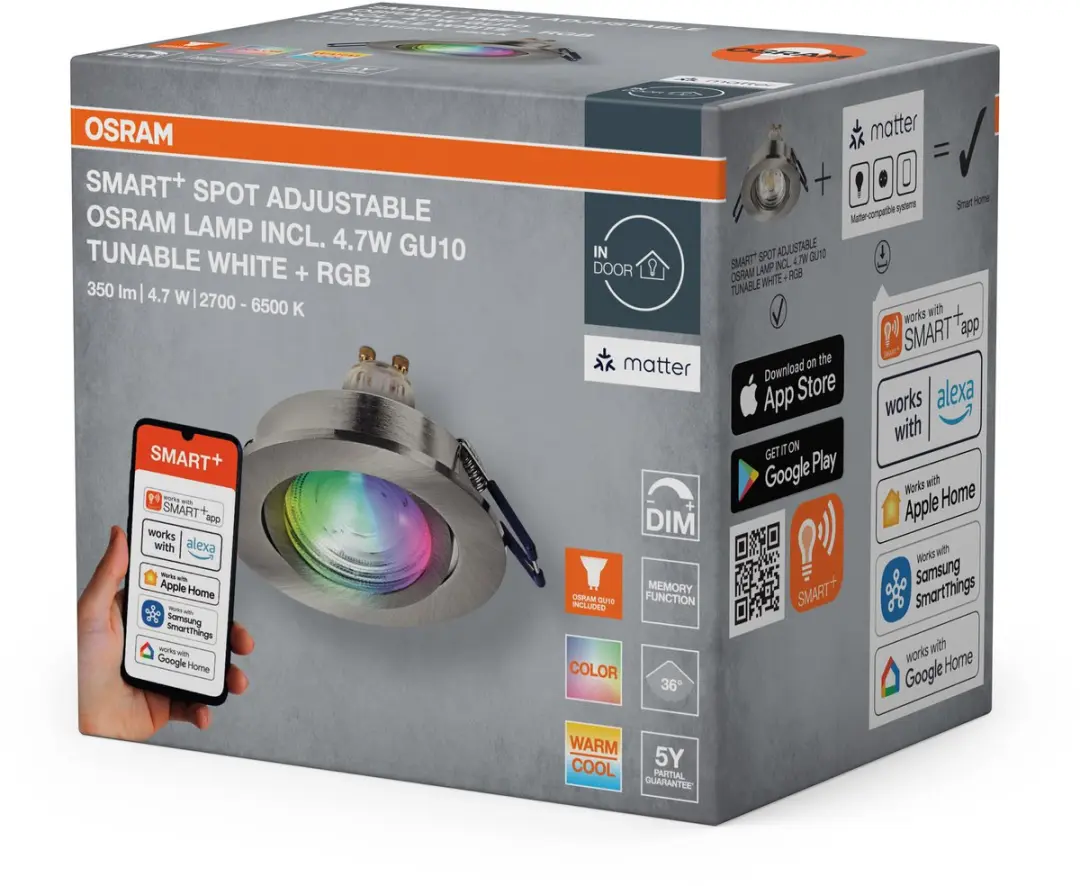 Osram Smart+ Matter LED Spot GU10 RGBW 4,7W - Satijn nikkel