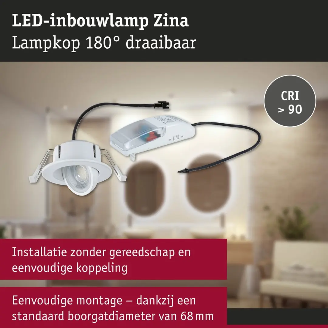 Paulmann LED-inbouwlamp Zina IP65 5W/8W - 685lm - 2700-4000K Wit mat