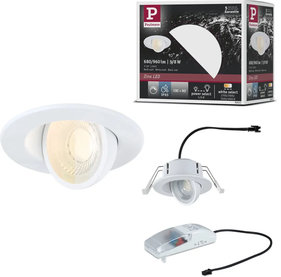 Paulmann LED-inbouwlamp Zina IP65 5W/8W