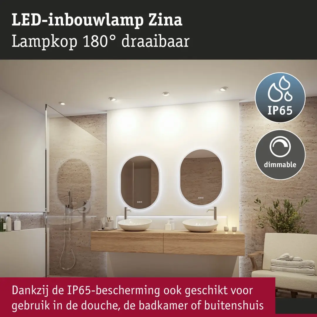 Paulmann LED-inbouwlamp Zina IP65 5W/8W - 685lm - 2700-4000K Wit mat