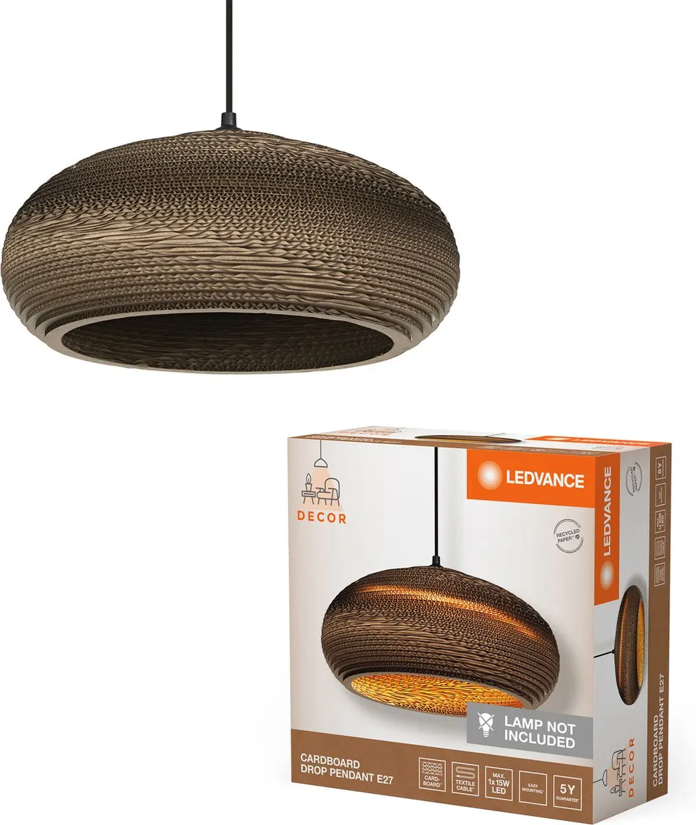 LEDVANCE Decor Cardboard Drop Hanglamp - E27 - Ø400mm - Bruin