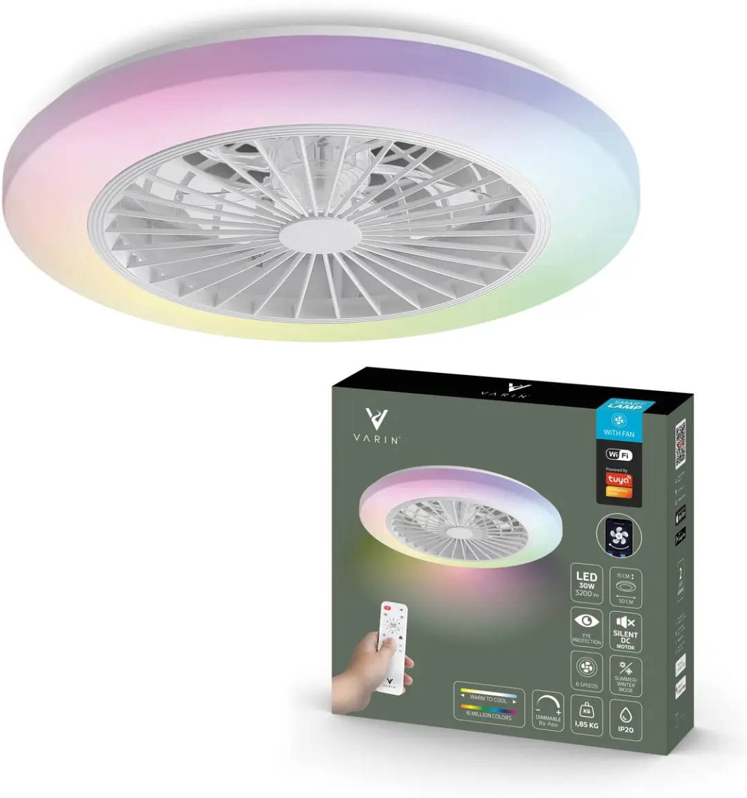 Varin Plafondventilator met LED RGBW 50cm