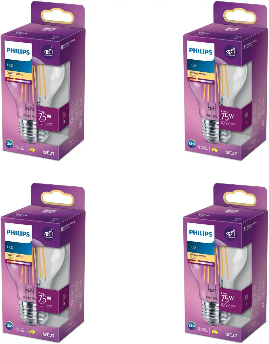 Philips LED E27 Standaardlamp 7.8W Warmwit