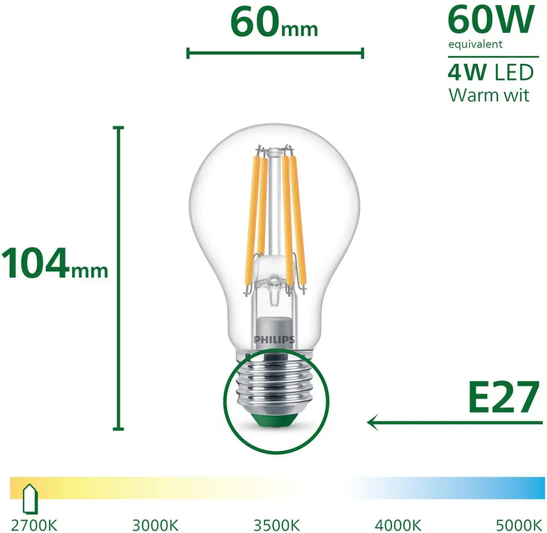 Philips UltraEfficient LED Lamp 4W E27 Warmwit 3 Stuks