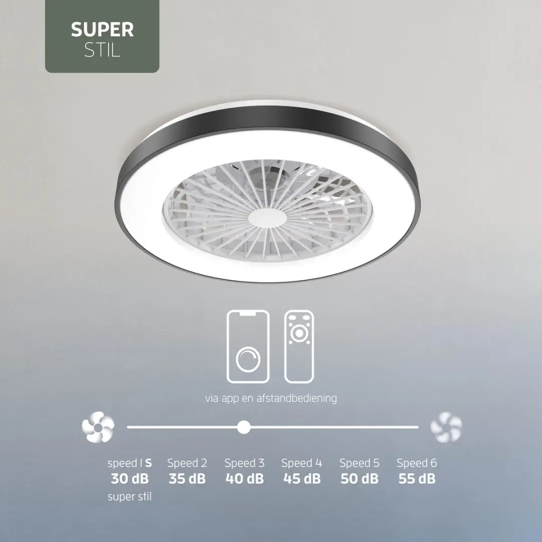 Varin Ventilator met LED 48cm - 7 Bladen - 6 Snelheden - Zwart