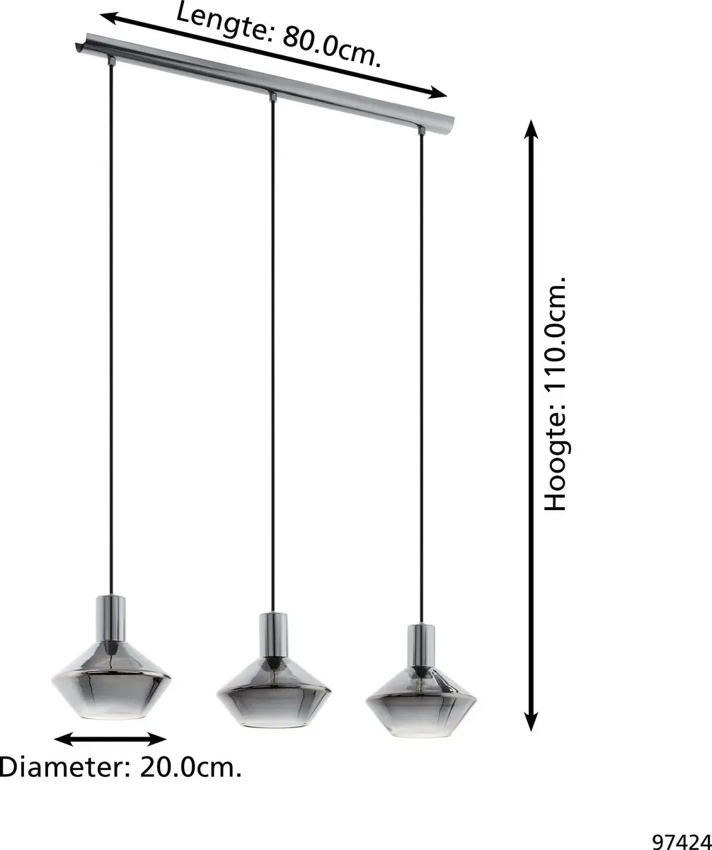 Eglo 97424 Hangende Plafondverlichting - 3x E27 - Grijs