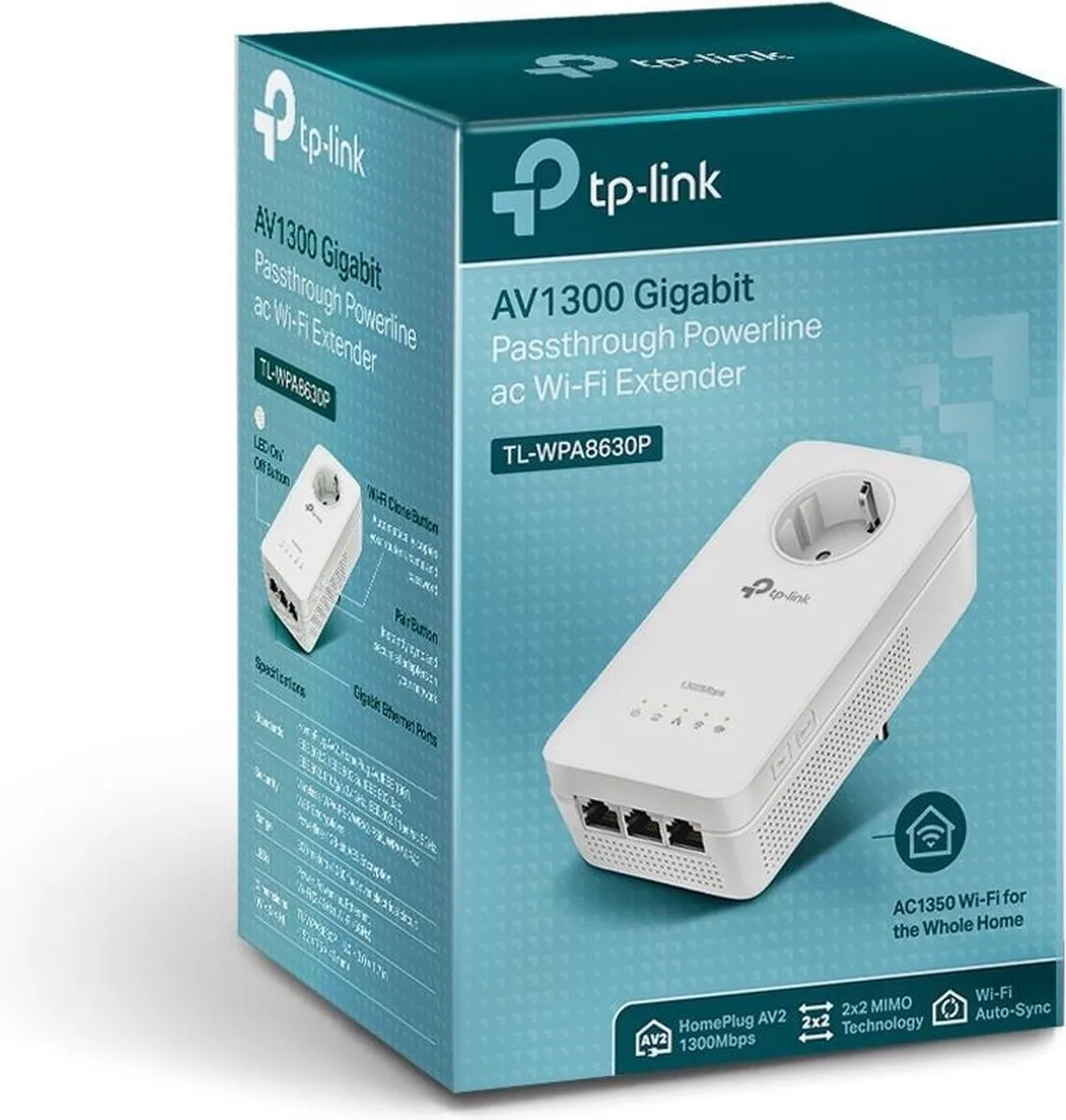 TP-Link TL-WPA8635P AV1300 Powerline Adapter - 3x Ethernet - Wit