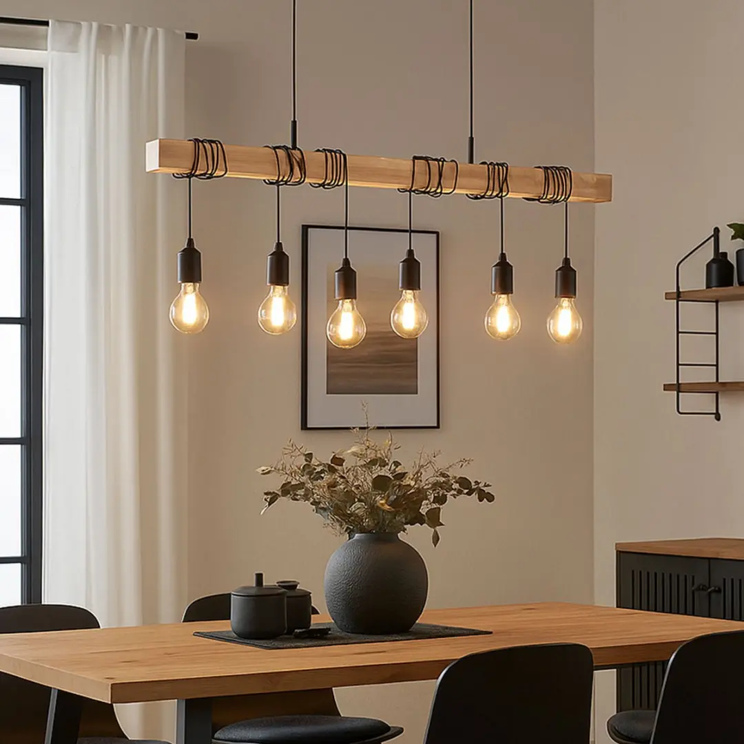 Eglo Hanglamp Eettafel 6x E27 - 100x191,5cm - Bruin