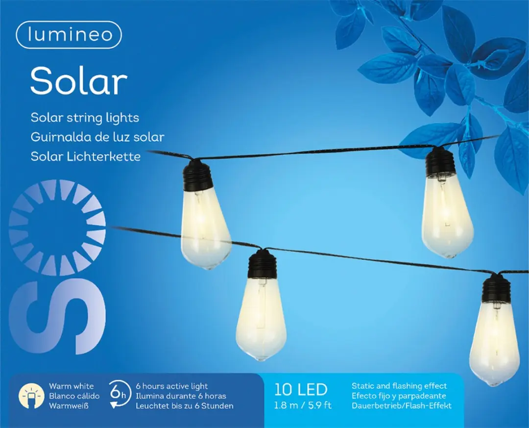 Lumineo Solar Feestverlichting Lichtsnoer 10 LED Warm Wit