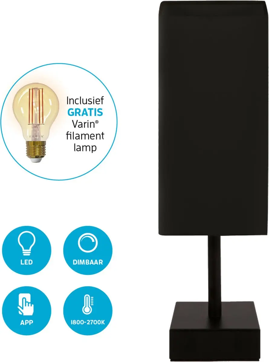 Varin Industrieel Tafellamp Zwart - E27 Smart LED RGB - Tuya WiFi