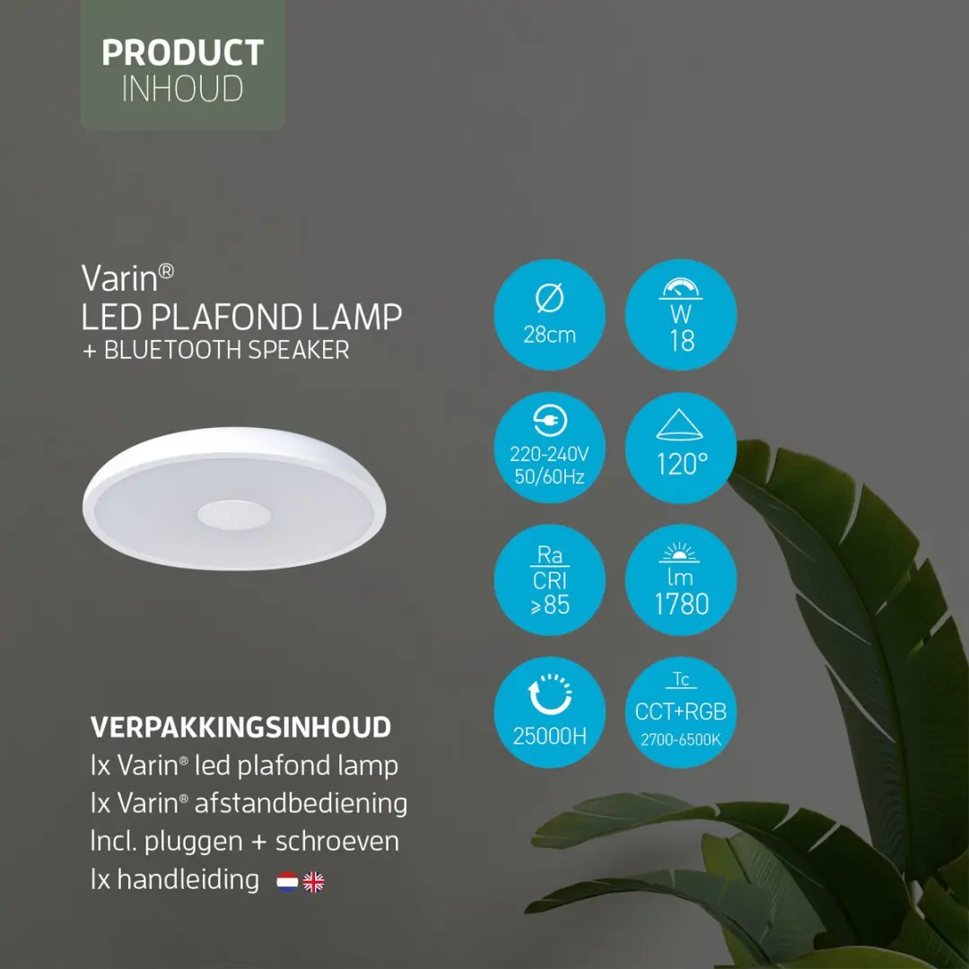Varin Smart LED Badkamerlamp Ø28cm Wit - IP44 - RGBW - Tuya