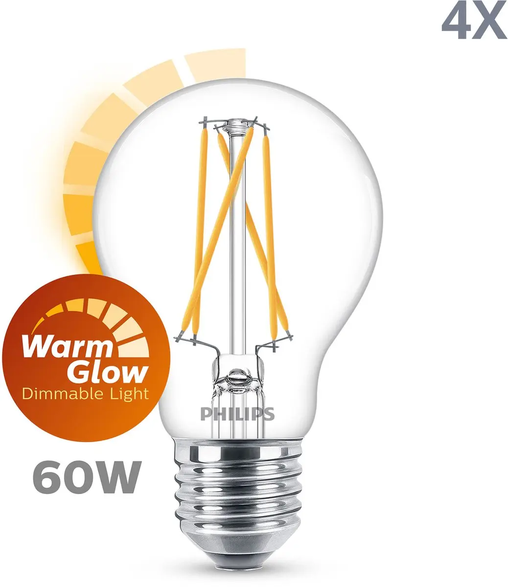 Philips LED E27 Warmwit 5.9W - 4 Stuks