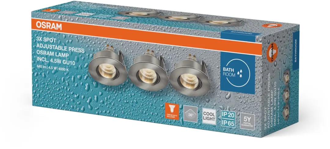 Osram Spot Set LED Inbouwspot IP65 Press 4,5W 4000K - 3 Stuks