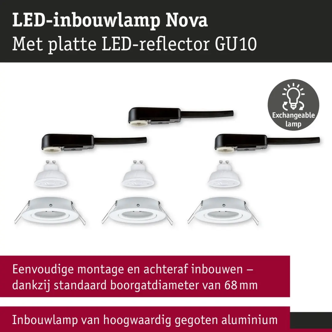 Paulmann Nova GU10 LED-inbouwlamp 3x4,9W 550lm 2700K - Wit mat