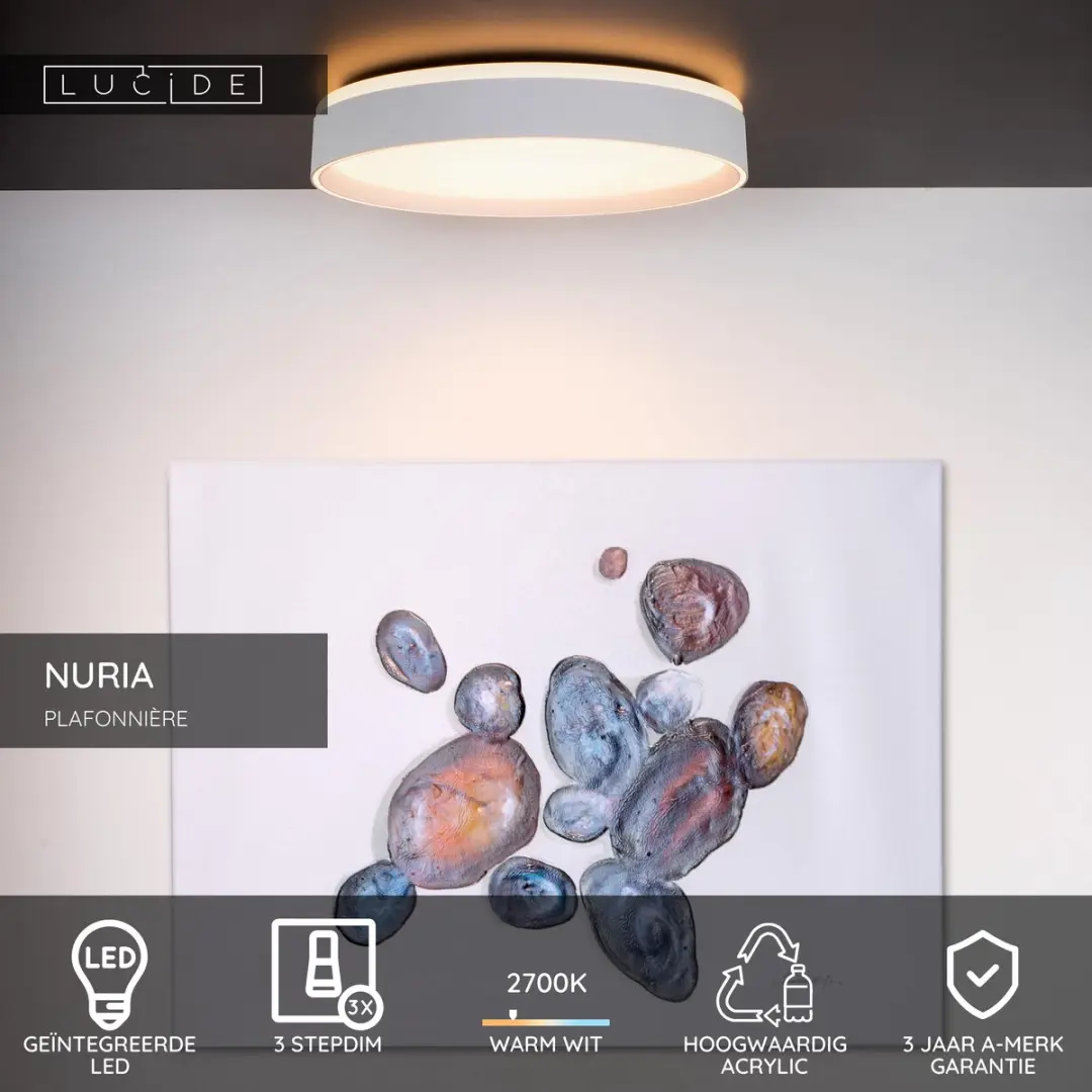 Lucide NURIA Plafondlamp Ø40cm - LED 24W 2700K - Wit