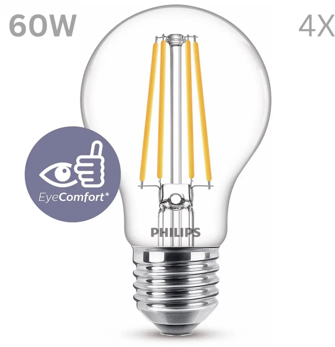 Philips LED E27 Ultra Efficient Warmwit 4W - 4 Stuks