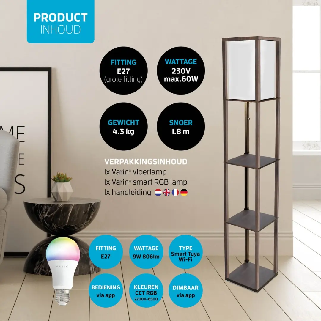Varin Vloerlamp Vakkenkast - 10x RGBW 60W - Dimbaar Tuya Smart